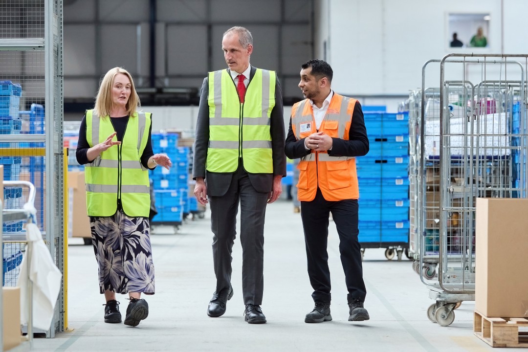 Labour prospective parliamentary candidate for Leigh Jo Platt, Shadow Roads Minister Bill Esterson and Alliance Healthcare Leigh Service Centre General Manager Zakir Patel